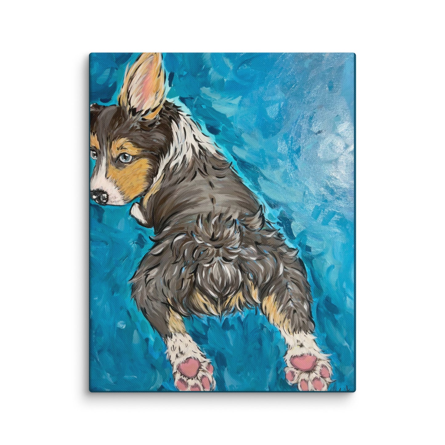 Frank | Corgi on Blue Acrylic Canvas Print