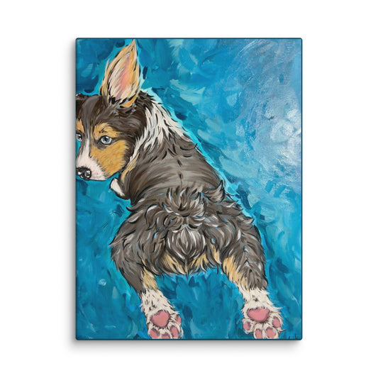 Frank | Corgi on Blue Acrylic Canvas Print